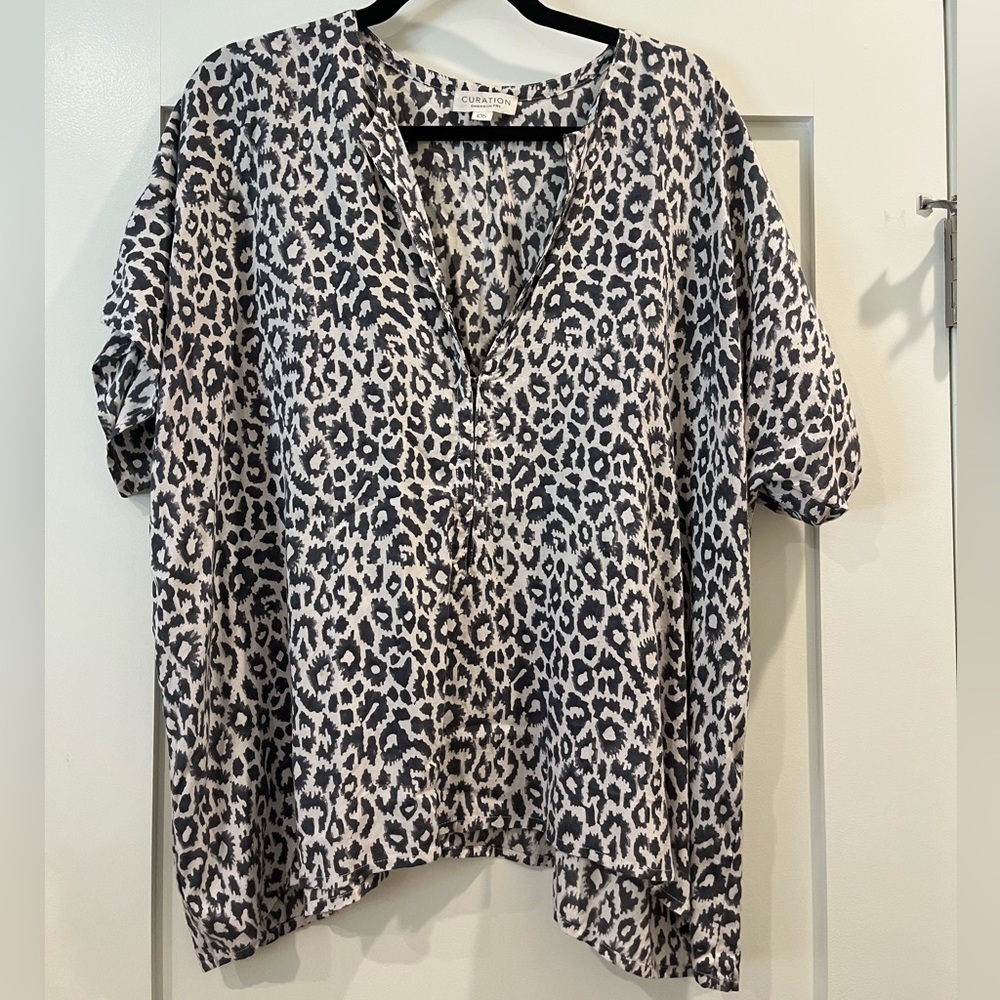 EUC Emerson Fry Curation Blouse in Grey Leopard